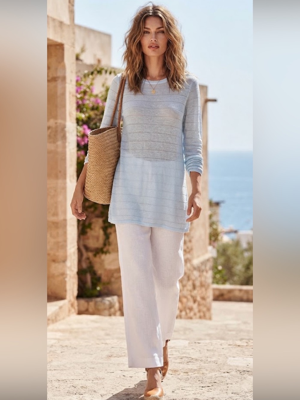 Cynthia Rowley 100% Linen Eyelet Lace Stitch Long Sleeve Tunic Top